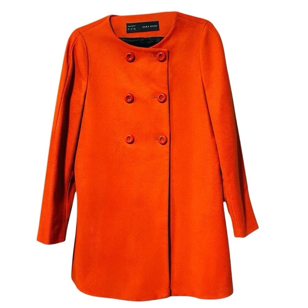 Zara Basic Orange Double-Breasted Wool Blend Coat Size L
